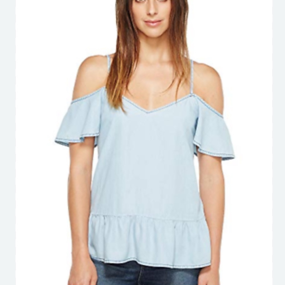 Paige off the shoulder denim shirt